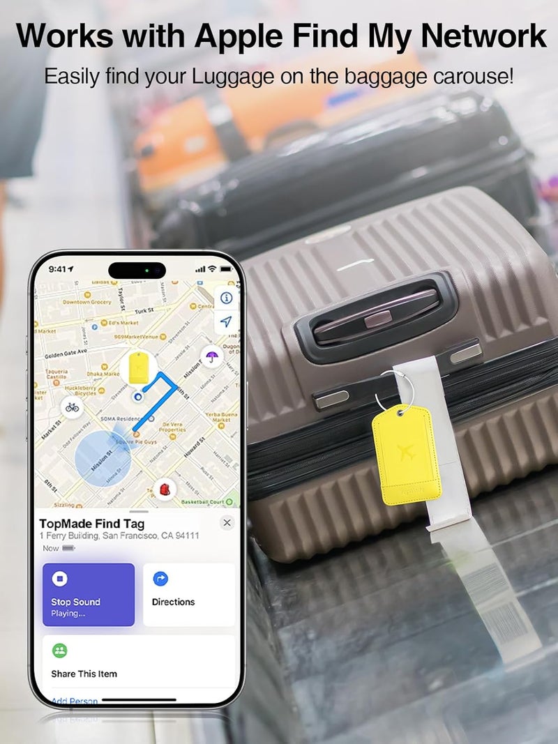 TopMade Smart Luggage Tag with Find My, Premium Leather Luggage Tags for Suitcase, Travel Bags, Backpacks, Anti-Lost Suitcase Tag Tracker for Travel with Privacy Name Card, Rechargeable - Image 2